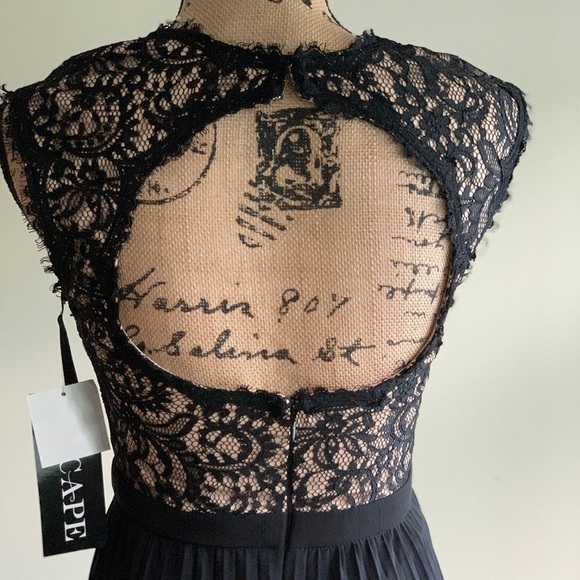 Xscape black lace overlay chiffon pleat dress 4 - Picture 6 of 15